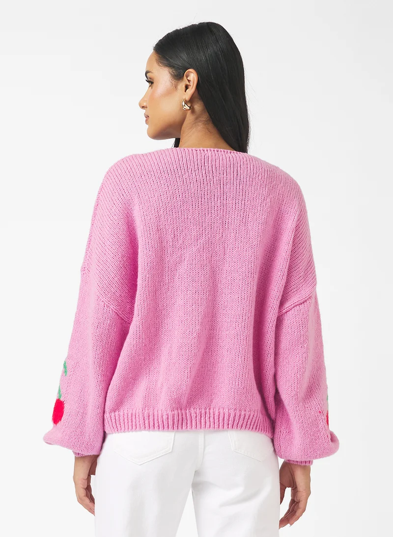 جينجر Cherry Bow Tie Detail Cardigan