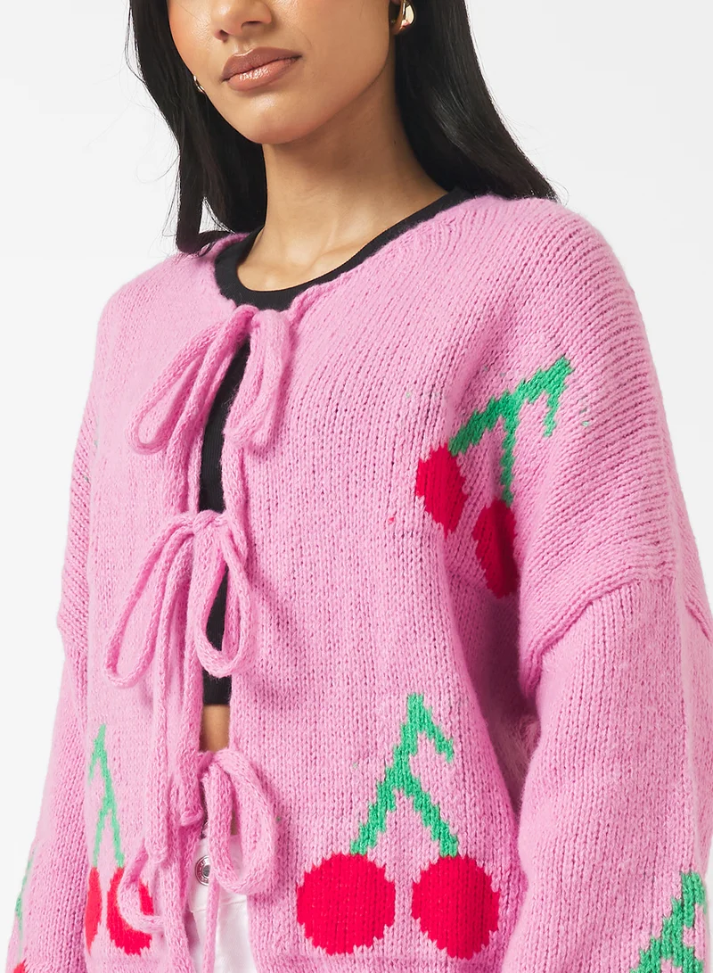 Ginger Cherry Bow Tie Detail Cardigan