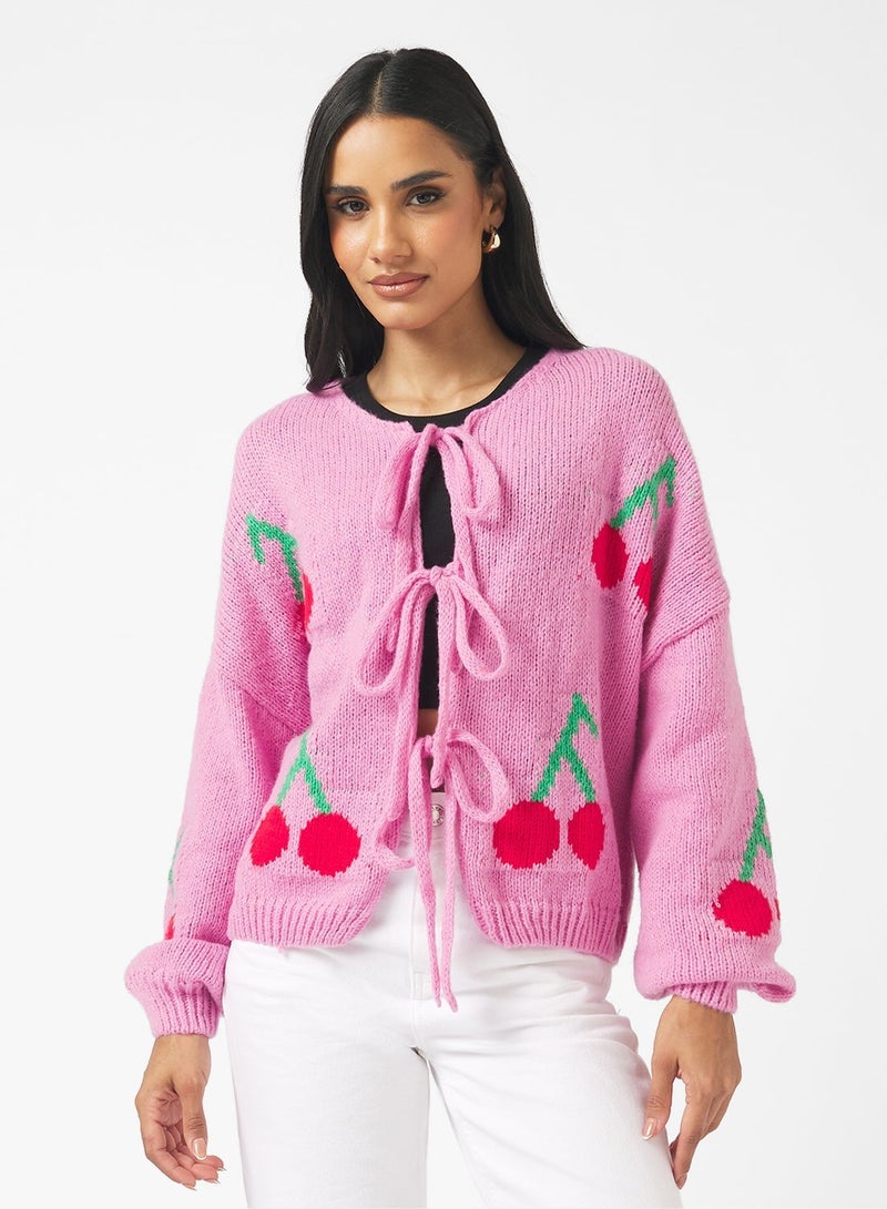 Ginger Cherry Bow Tie Detail Cardigan - Image 2