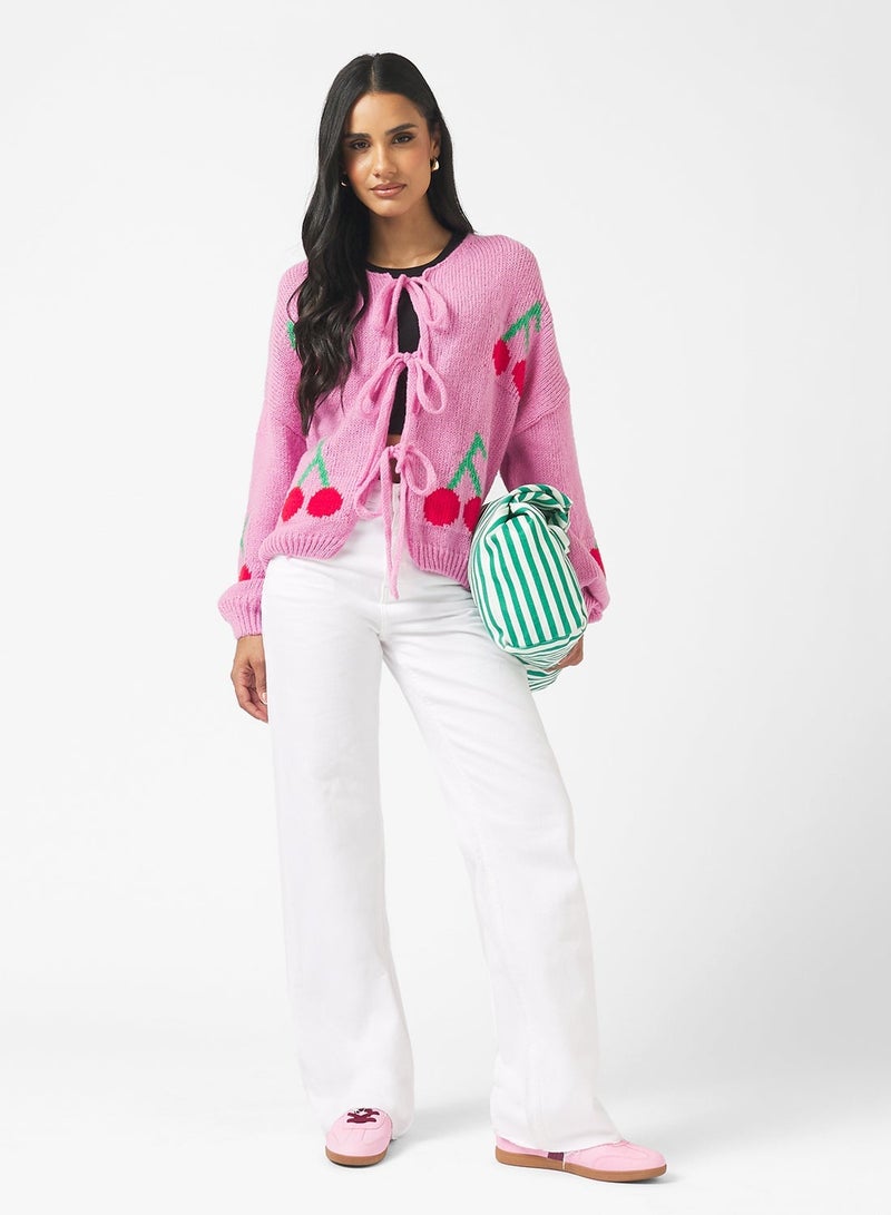Ginger Cherry Bow Tie Detail Cardigan - Image 5