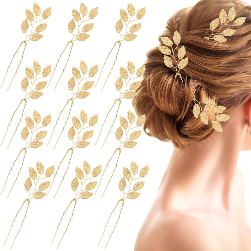 Gold Metal Leaf Hair PinsUHOMENY 12pcs Bridal Wedding Party Prom UShaped Metal Leaf Hairpins Clips Hair Accessories Headpieces for Bride Bridesmaids Women Girls