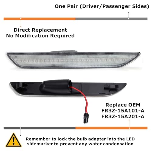 iJDMTOY SemiClear Lens Xenon White Full LED Rear Side Marker Light Kit Compatible With Ford 20152023 Mustang Powered by 48SMD LED Replace OEM Back Red Sidemarker Lamps - Image 3