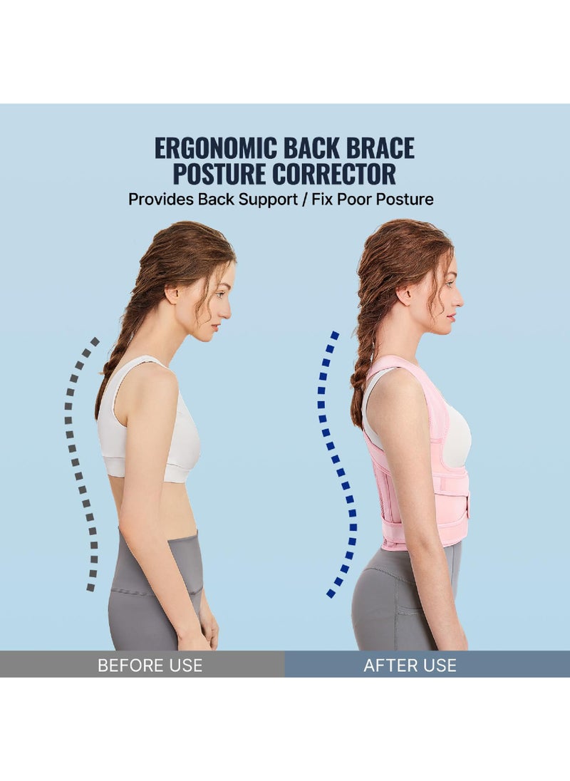 Rock Pow Back Brace Posture Corrector for Women Shoulder Straightener Adjustable Full Back Support Upper and Lower Back Pain Relief - Scoliosis Hunchback Hump Thoracic Spine Corrector PinK  - Image 4