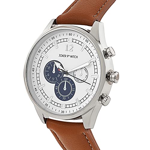 Joker & Witch Men Analogue Black Band Rover 42mm White Dial 20mm Tan Faux Leather Strap Watch - Image 4