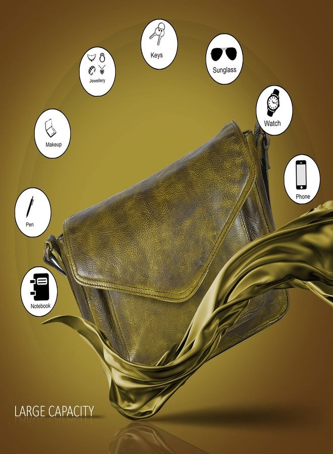 Ozora Leather Flapover Crossbody Handbag Purse for Women with Adjustable Strap & Overflap Snap Closure Tote/Bag (Green Wash) - Image 5