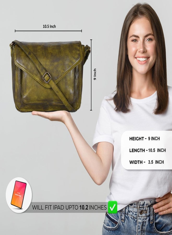 Ozora Leather Flapover Crossbody Handbag Purse for Women with Adjustable Strap & Overflap Snap Closure Tote/Bag (Green Wash) - Image 2