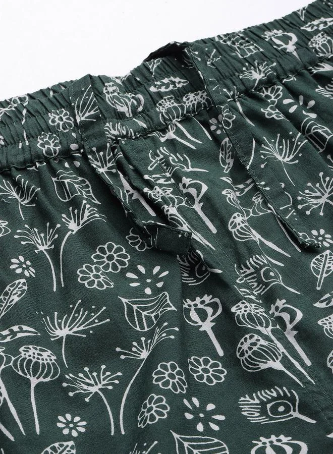 sanskrutihomes Floral Drawstring Waist Cotton Kaftan and Pyjama Set