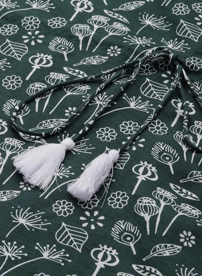 sanskrutihomes Floral Drawstring Waist Cotton Kaftan and Pyjama Set