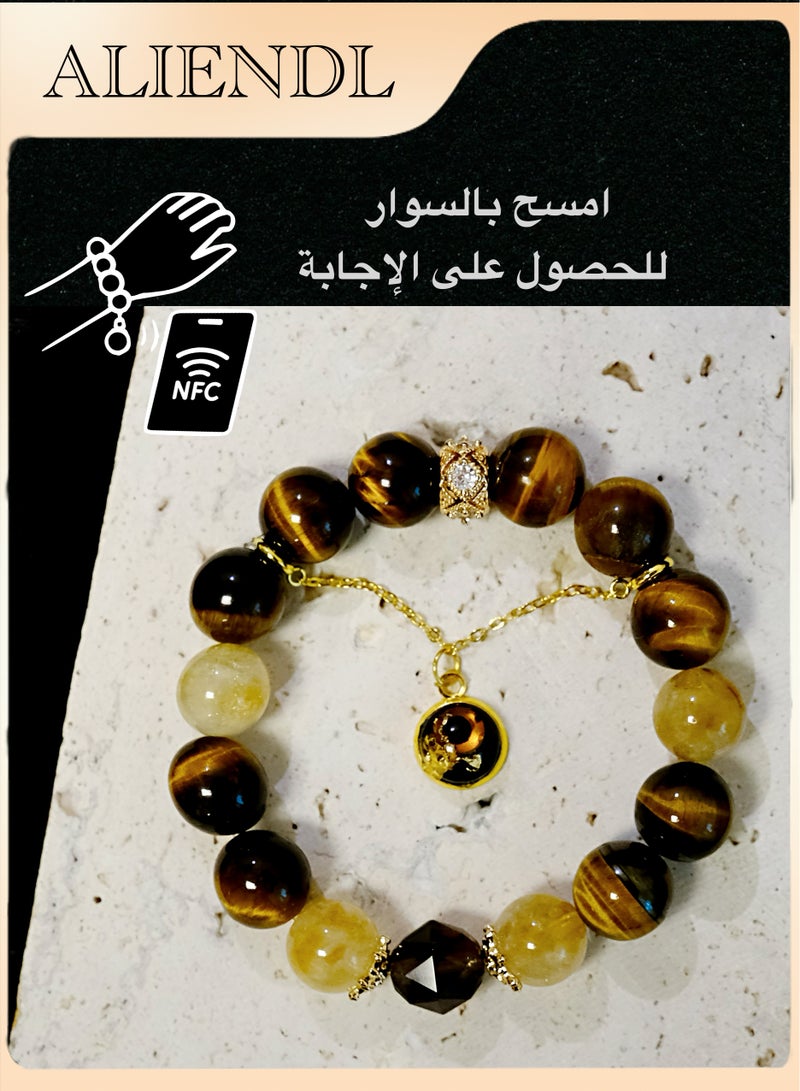 ALIENDL NFC Smart Bracelet Tiger Eye Stone, Natural Beaded Bracelet for Men Women, Interactive Jewelry with Tap Function, Energy Protection Gift Bracelet - Image 1