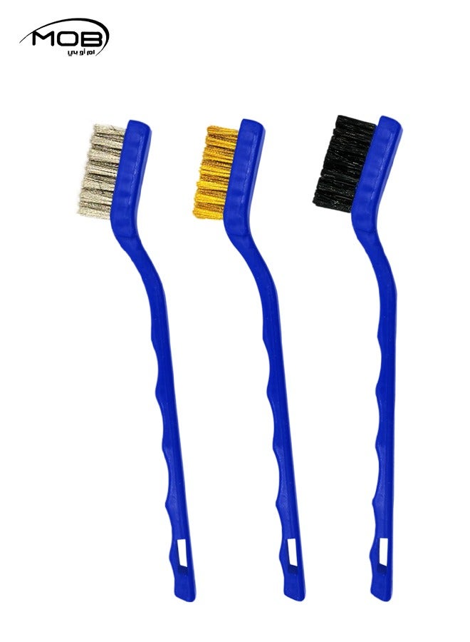 MOB Car Cleaning Brush 3 Pcs Nylon/Steel/Brass Bristles Brush Set Interior Exterior Cleaning Brush Car Washing Brush 17 cm X 2.5 cm - Image 1