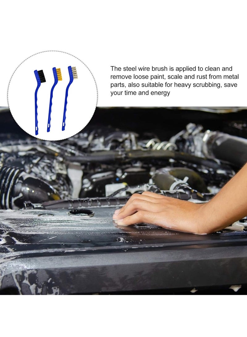 MOB Car Cleaning Brush 3 Pcs Nylon/Steel/Brass Bristles Brush Set Interior Exterior Cleaning Brush Car Washing Brush 17 cm X 2.5 cm - Image 3