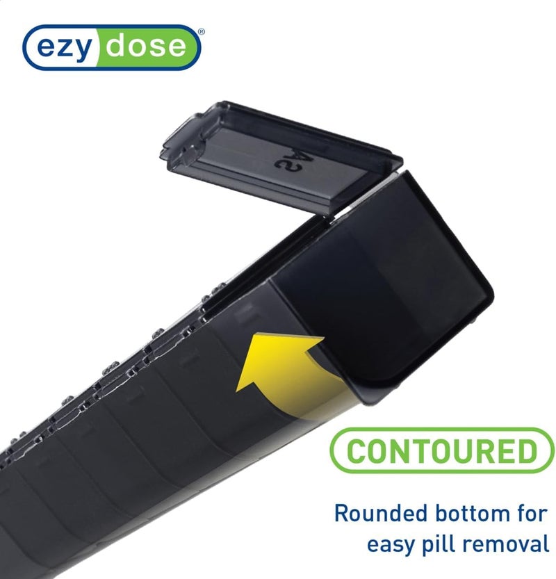 EZY DOSE Weekly (7-Day) Daily Pill Case, Medicine Planner, Vitamin Organizer, Supplement Container, Convenient and Easy to Use, Large Compartments, Travel Friendly, Black, Made in the USA, BPA Free - Image 2