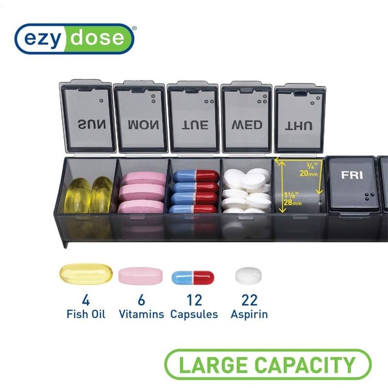 EZY DOSE Weekly (7-Day) Daily Pill Case, Medicine Planner, Vitamin Organizer, Supplement Container, Convenient and Easy to Use, Large Compartments, Travel Friendly, Black, Made in the USA, BPA Free - Image 4
