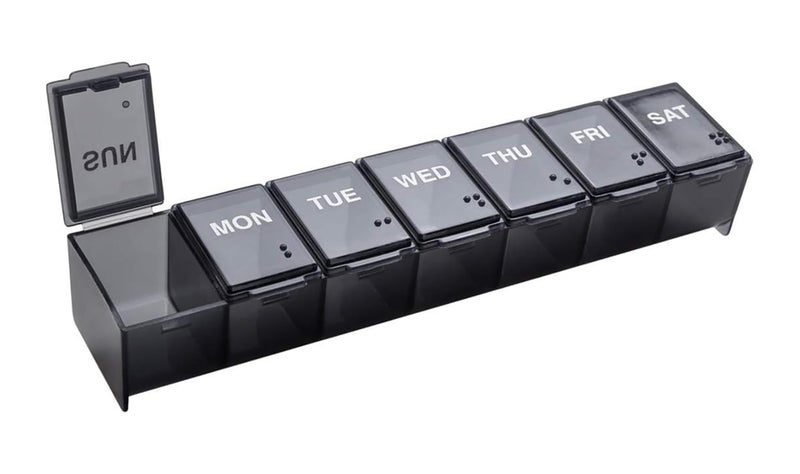 EZY DOSE Weekly (7-Day) Daily Pill Case, Medicine Planner, Vitamin Organizer, Supplement Container, Convenient and Easy to Use, Large Compartments, Travel Friendly, Black, Made in the USA, BPA Free - Image 1