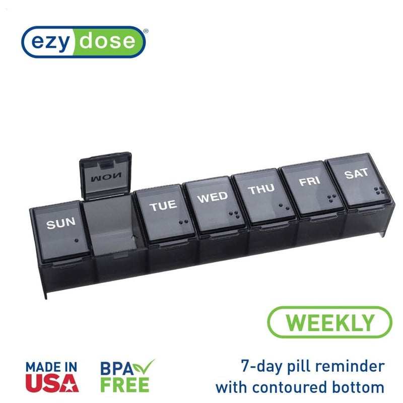 EZY DOSE Weekly (7-Day) Daily Pill Case, Medicine Planner, Vitamin Organizer, Supplement Container, Convenient and Easy to Use, Large Compartments, Travel Friendly, Black, Made in the USA, BPA Free - Image 3
