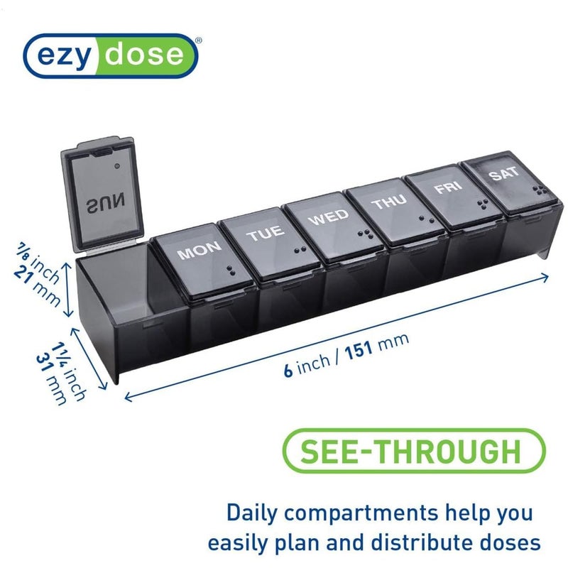 EZY DOSE Weekly (7-Day) Daily Pill Case, Medicine Planner, Vitamin Organizer, Supplement Container, Convenient and Easy to Use, Large Compartments, Travel Friendly, Black, Made in the USA, BPA Free - Image 5
