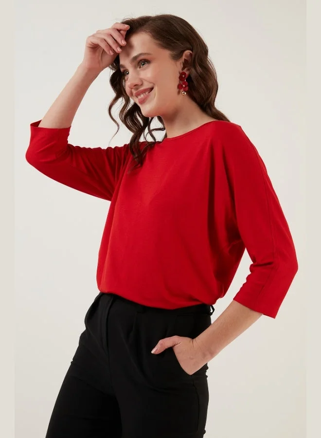 Lela Lela Crew Neck Three Quarter Sleeve Blouse Women's BLOUSE 5861416Y