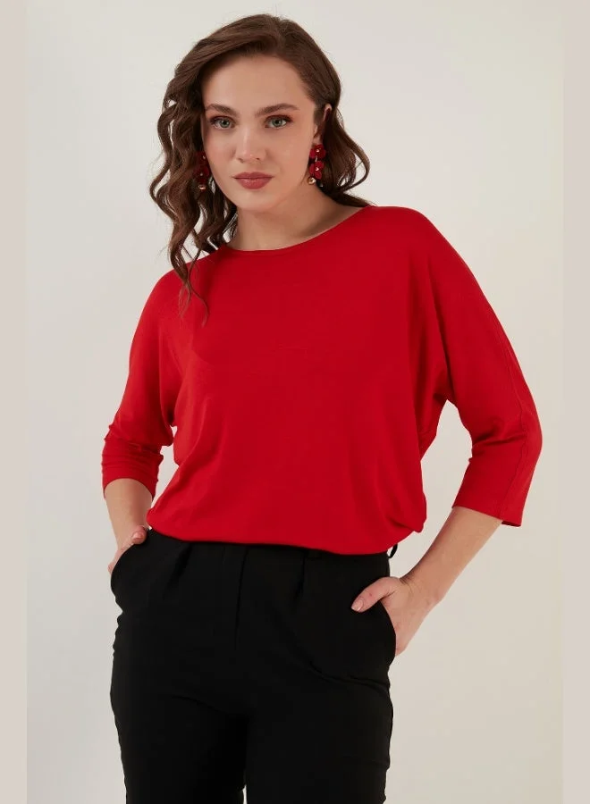 Lela Lela Crew Neck Three Quarter Sleeve Blouse Women's BLOUSE 5861416Y