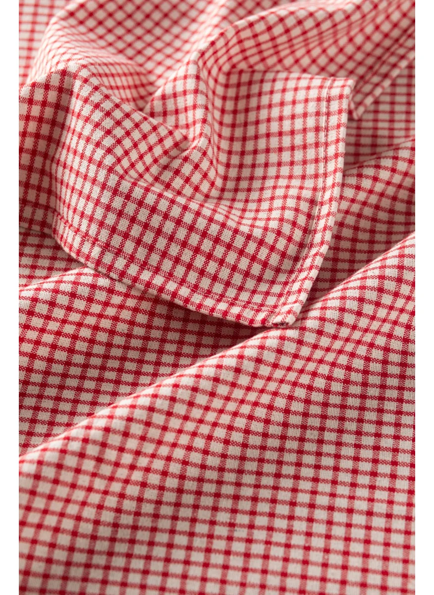 Wellstil Arya | Linen Piti Checkered Red Runner - Picnic Blanket 40 x 150