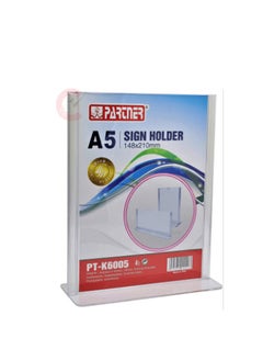 PARTNER Acrylic Sign Holder A5 148 x 210 mm 2 sided T Base  - Image 2