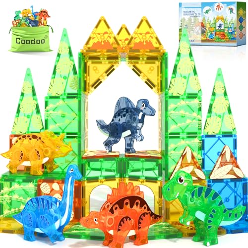 Coodoo Dinosaur Toys Magnetic Tiles 3D Movable Dinos for Kids 35 57 Toddler Outdoor Sensory Toys STEM Educational Magnetic Blocks for 3 Years Old Boys Girls Kids Toy - Image 1