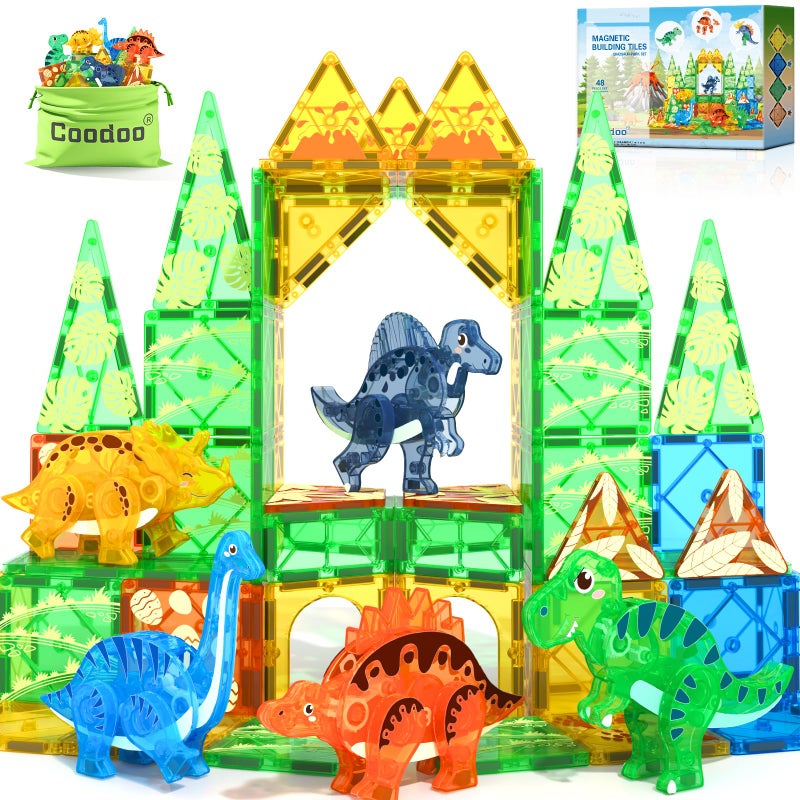 Coodoo Dinosaur Toys Magnetic Tiles 3D Movable Dinos for Kids 35 57 Toddler Outdoor Sensory Toys STEM Educational Magnetic Blocks for 3 Years Old Boys Girls Kids Toy - Image 2