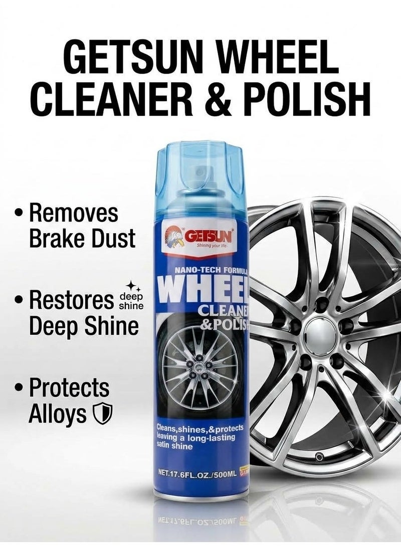 GETSUN Wheel Cleaner & Polish 500ml – Removes Brake Dust, Oil & Road Dirt for Alloy Wheels G-7093 - Image 1