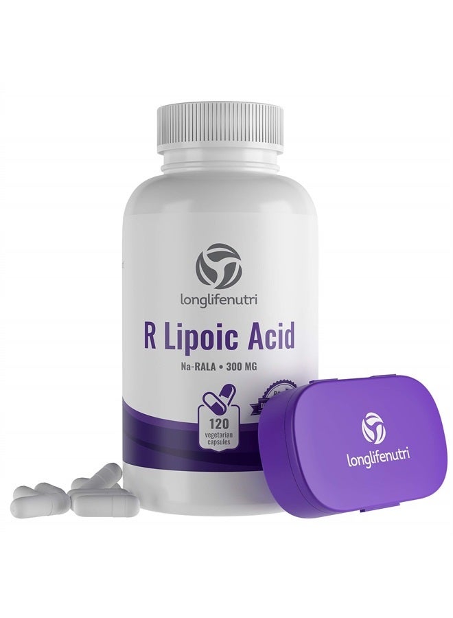 LongLifeNutri R-Alpha Lipoic Acid 300mg Stabilized 120 Vegetarian Capsules | Super Na R-ALA Supplement | Supports Glucose Metabolism | Helps Maintain Blood Sugar Levels | Pure Powder Active | Non GMO Gluten & Free - Image 1