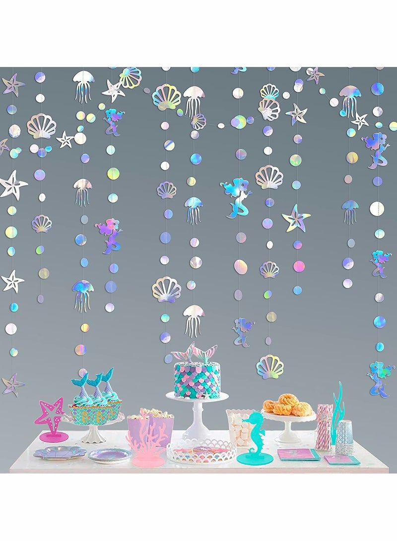 Party Garlands Mermaid Garland with Jellyfish Seashell Starfish Pearl Holographic Paper Streamer for Mermaid Rainbow Theme Birthday Bachelorette Baby Shower Under The Sea Party Decorations - Image 1