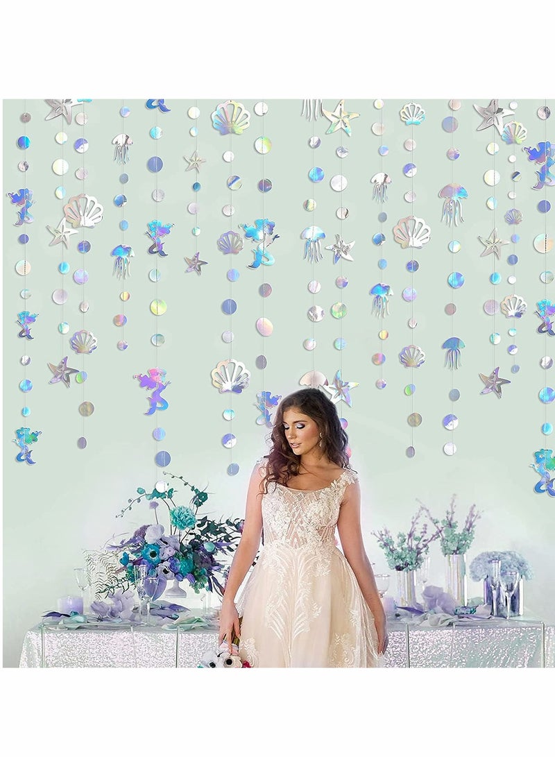 Party Garlands Mermaid Garland with Jellyfish Seashell Starfish Pearl Holographic Paper Streamer for Mermaid Rainbow Theme Birthday Bachelorette Baby Shower Under The Sea Party Decorations - Image 2