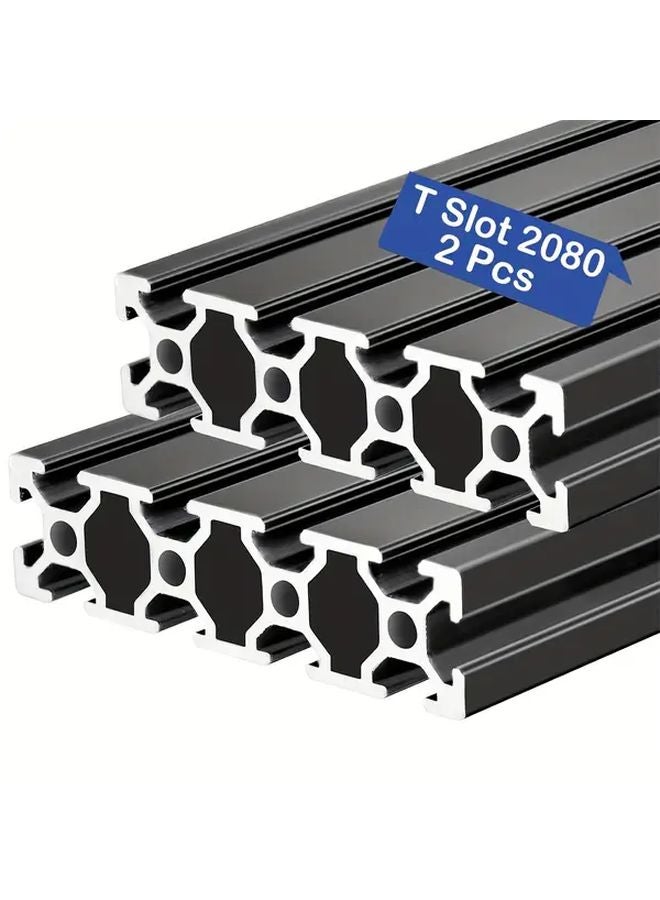 2 Pcs T Slot 2080 Aluminum Linear Motion Guide 600mm Black Rail Track - Image 1