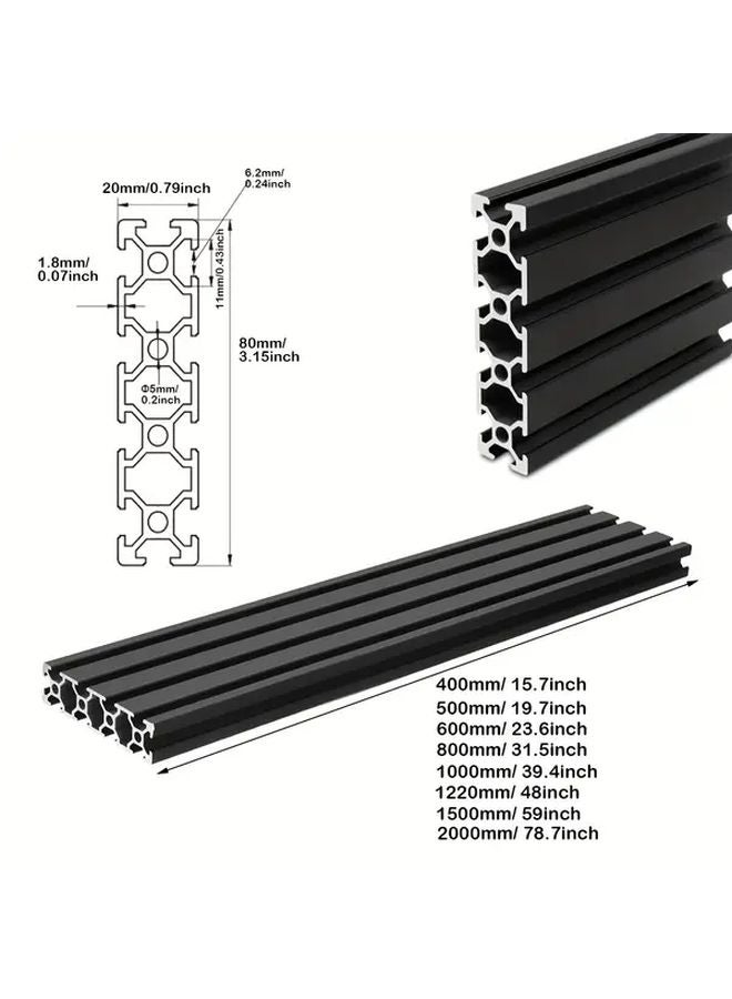 2 Pcs T Slot 2080 Aluminum Linear Motion Guide 600mm Black Rail Track - Image 4