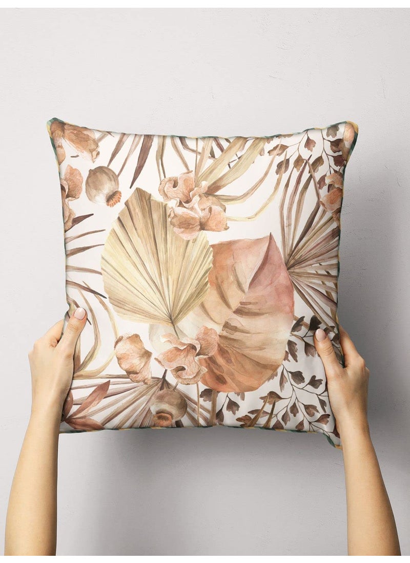 Bianca BIANCA Designer Reversible Printed Silk Linen Cushion Covers -1pc 16 X16 Size (Suzane) | Silk-Linen Luxury Cushion Cover | with Contrast Front & Back Digital Print - Hidden Zipper Floral-sage/Beige  - Image 1