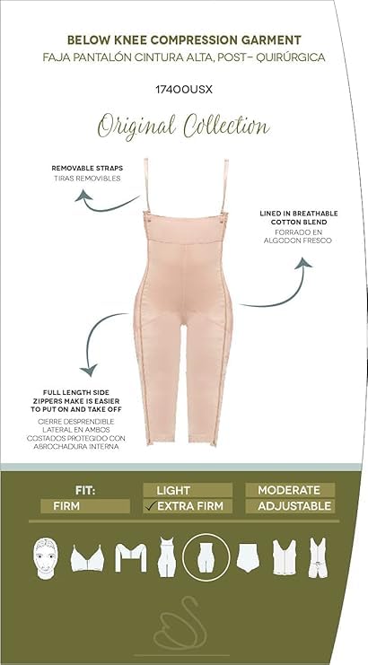 Annette Women's Below The Knee Compression Shapewear – High-Waisted Butt lifting Shapewear For Women – Two Side Zipper Girdle & Removable Straps – Beige, Large - Image 5