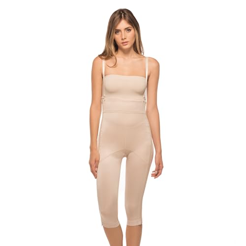 Annette Women's Below The Knee Compression Shapewear – High-Waisted Butt lifting Shapewear For Women – Two Side Zipper Girdle & Removable Straps – Beige, Large - Image 1