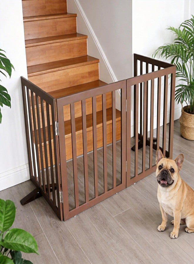 ZJSF Freestanding Indoor Dog Gate for House Foldable Wood Puppy Gate for Doorways Pet Gate for Stairs Extra Wide Pet Fence, Brown, 32" Height 2 Panels - Image 3
