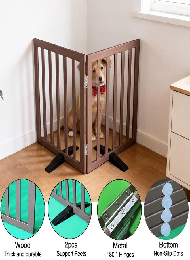 ZJSF Freestanding Indoor Dog Gate for House Foldable Wood Puppy Gate for Doorways Pet Gate for Stairs Extra Wide Pet Fence, Brown, 32" Height 2 Panels - Image 5