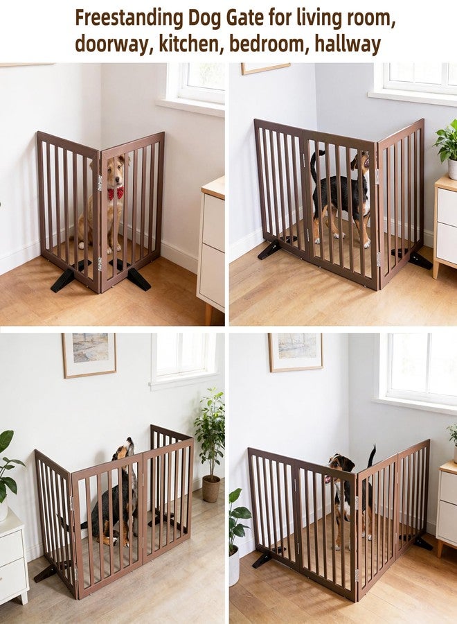 ZJSF Freestanding Indoor Dog Gate for House Foldable Wood Puppy Gate for Doorways Pet Gate for Stairs Extra Wide Pet Fence, Brown, 32" Height 2 Panels - Image 4