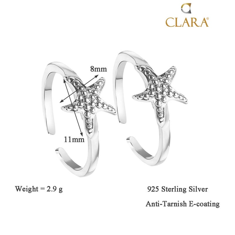 CLARA 925 Sterling Silver Hugo Toe Rings Pair | Size Adjustable | Gift for Women and Girls - Image 3