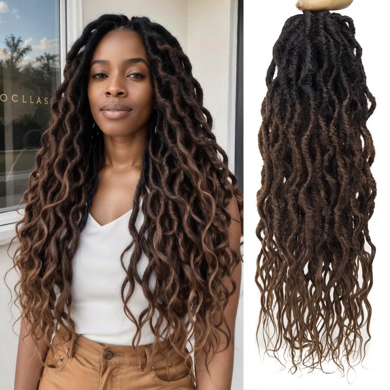 SuyiIRL Faux Locs Crochet Hair For Black Women Soft Locs 24 Inch Goddess Crochet Hair Curly Ends Dreadlocks Boho Style Synthetic Braiding Hair Extensions (6 Packs Espresso Blend) - Image 1
