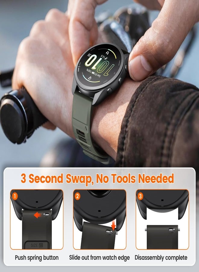 ANCOOL Compatible with Garmin Forerunner 55/245/165 Watch Band, 20mm Soft Silicone Band for Vivoactive 5/Vivoactive 3/6/Venu 2 Plus/Venu Sq/Sq 2 Bands Women Men, Army Green/Graphite Gray - Image 2