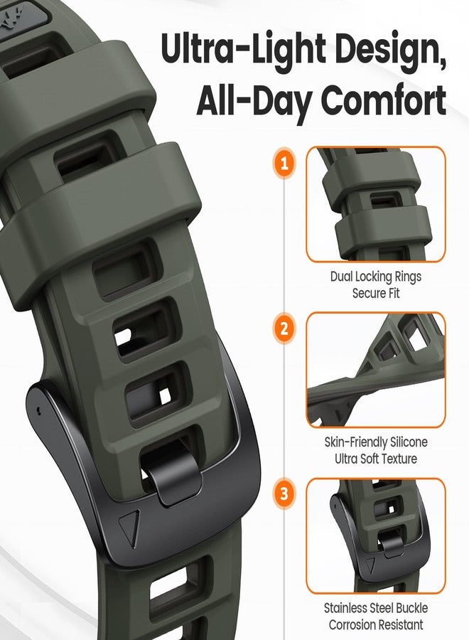 ANCOOL Compatible with Garmin Forerunner 55/245/165 Watch Band, 20mm Soft Silicone Band for Vivoactive 5/Vivoactive 3/6/Venu 2 Plus/Venu Sq/Sq 2 Bands Women Men, Army Green/Graphite Gray - Image 4