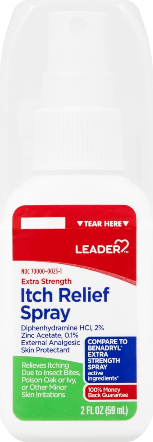 Leader Itch Relief Spray FastActing AntiItch Cooling with Diphenhydramine HCl  Zinc Acetate Soothes Bug Bites Poison Ivy Sunburn Minor Rashes Skin Protectant Topical Analgesic 2 Fl Oz - Image 3