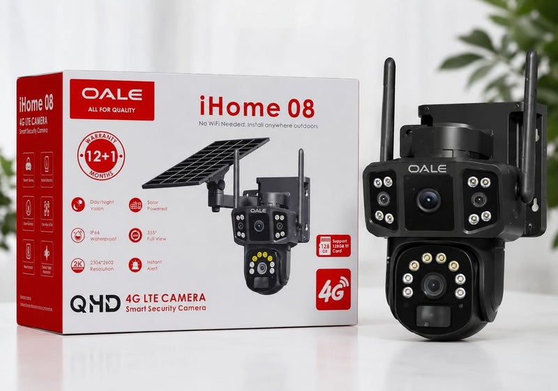 OALE iHome 08 Solar Powered 4G LTE Security Camera, QHD 2K PTZ Outdoor CCTV, SIM Card Support, Night Vision, IP66 Waterproof - Image 2
