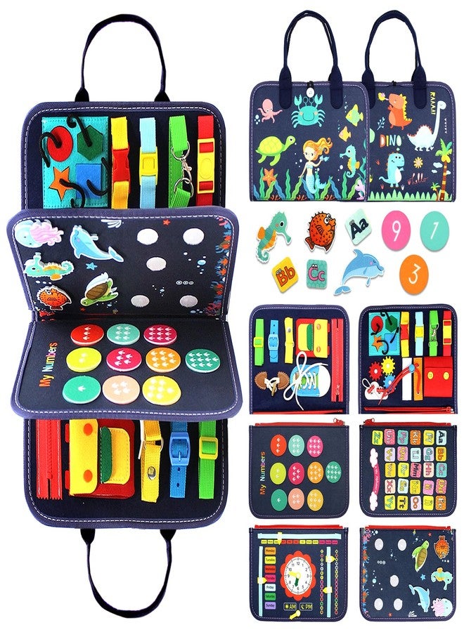 Qizfun Montessori Busy Board & Busy Book for Toddlers - Sensory & Learning Toy That Keeps Kids Busy, Travel Toy for Airplane & Car, Screen for Boys & Girls (Blue/P4) - Image 1