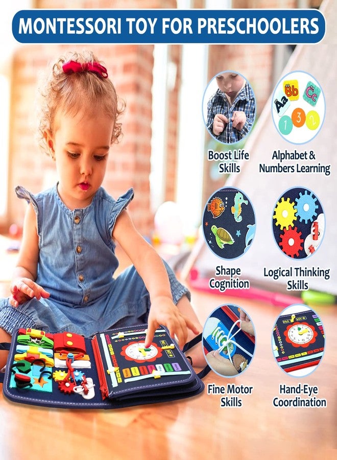 Qizfun Montessori Busy Board & Busy Book for Toddlers - Sensory & Learning Toy That Keeps Kids Busy, Travel Toy for Airplane & Car, Screen for Boys & Girls (Blue/P4) - Image 2