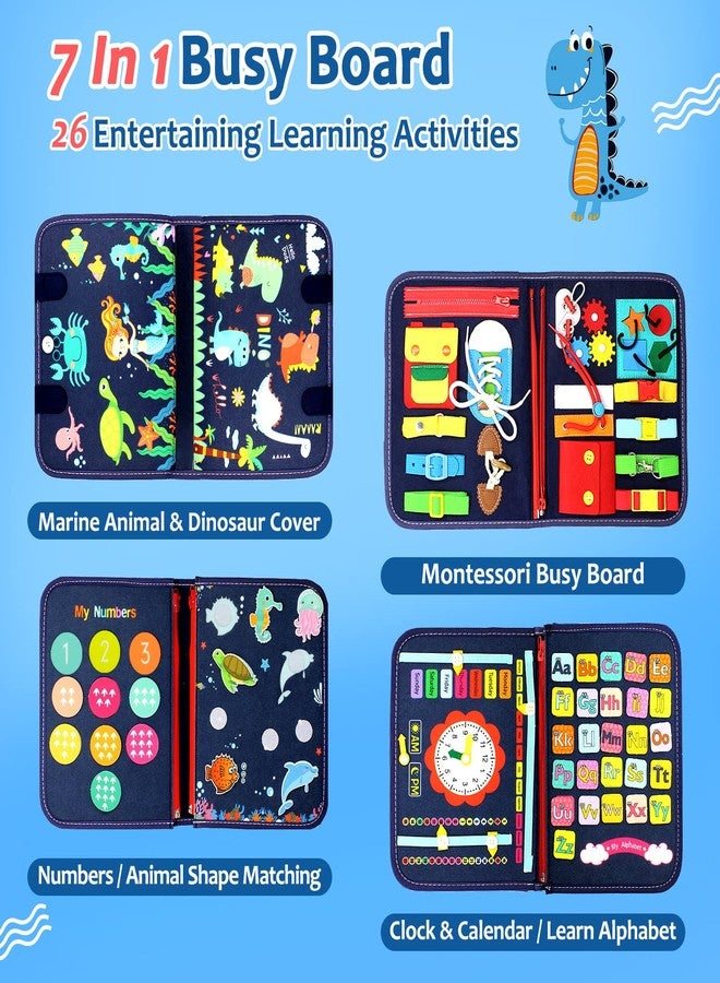 Qizfun Montessori Busy Board & Busy Book for Toddlers - Sensory & Learning Toy That Keeps Kids Busy, Travel Toy for Airplane & Car, Screen for Boys & Girls (Blue/P4) - Image 3