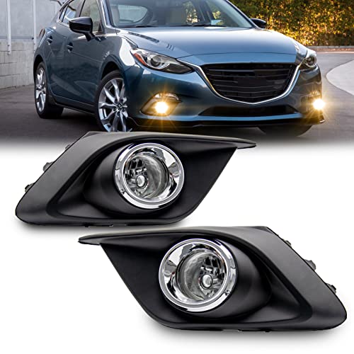 WEZEMLIGHT Fog Light Assembly Replacement For 2014-2016 MAZDA 3 With H11 12V 55W Halogen Bulbs​(Clear Lens) - Image 1