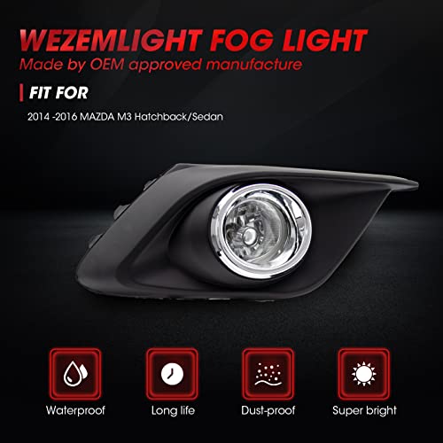 WEZEMLIGHT Fog Light Assembly Replacement For 2014-2016 MAZDA 3 With H11 12V 55W Halogen Bulbs​(Clear Lens) - Image 5