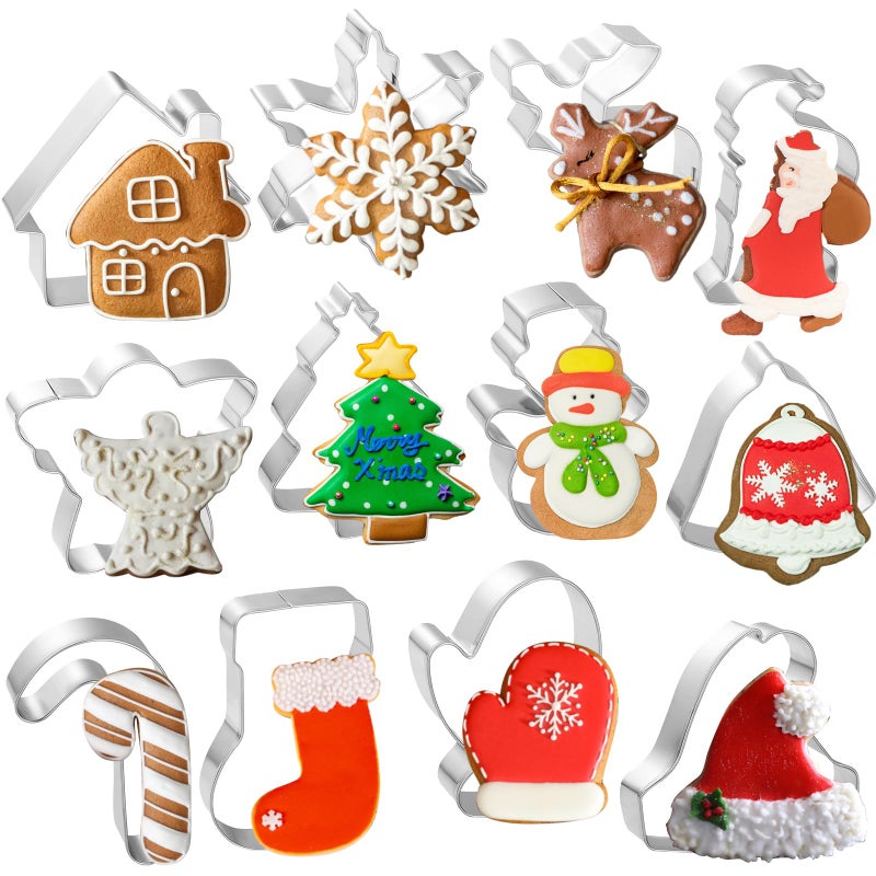 LifeisLuck Christmas Cookie Cutter Set Snowman Snowflake Christmas Tree Gingerbread Man House Candy Cane Angel Stocking Bell Christmas Fondant Biscuit Cutter for Holiday Winter Baking - Image 2